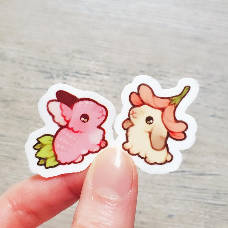 Mini Strawberry Bunny and Flower Bunny Sticker Set of 2 / Cute Rabbit Stickers / Cute Animal Stickers / Laptop Stickers / Vinyl Stickers bild 2