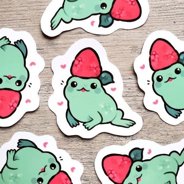 Raspberry Hat Frog Sticker / Fruit Frog Sticker / Toad Sticker / Cute Animal Sticker / Laptop Sticker / Vinyl Sticker