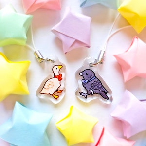 Mini Bowtie Birds Keychain Set / 1in Glitter Double-Sided Acrylic Animal Phone Charms / Kawaii Cute Pet Bird Lover Gift