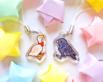 Mini Bowtie Bird Keychains / Double-Sided Glitter Acrylic Phone Charms / Cute Kawaii Bird Lover Gift