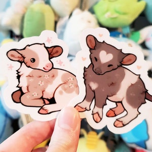 Flower Cow and Heart Cow Sticker Set of 2 / Cute Calf Stickers / Waterproof Vinyl Animal Stickers / Cute Laptop Stickers