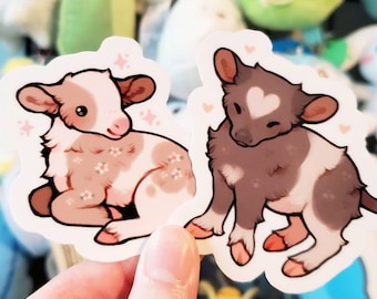 Flower Cow and Heart Cow Sticker Set of 2 / Cute Calf Stickers / Waterproof Vinyl Animal Stickers / Cute Laptop Stickers