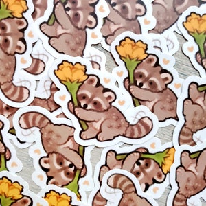 Flower Raccoon Sticker / Cute Animal Sticker / Funny Raccoon Sticker / Gift, Water Bottle, Laptop, Phone Case Vinyl Sticker