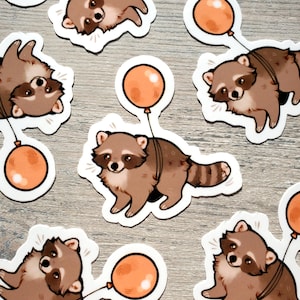 Raccoon Balloon Sticker / Trash Panda Sticker / Cute Animal Sticker / Laptop Sticker / Vinyl Sticker