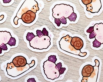 Mini Sea Bunny & Snail Cat Set of 2 / Cute Cat Sticker / Bunny Sticker / Rabbit Sticker / Animal Stickers / Laptop Stickers / Vinyl Stickers