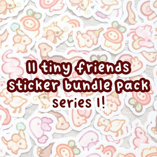 Series 1: Tiny Animal Friends Sticker Set of 11 / Mini Animal Stickers / Small Waterproof Stickers, Vinyl Water bottle Stickers