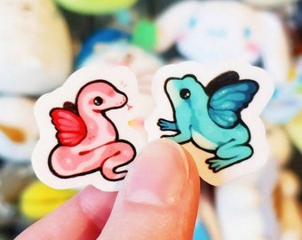 Mini Fairy Frog & Snake Sticker Set of 2 / Cute Ball Python Sticker / Cute Frog Sticker / Laptop Stickers / Vinyl Stickers