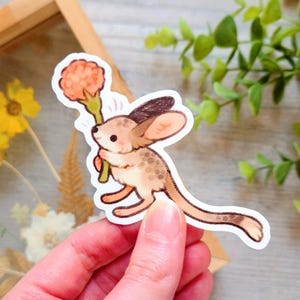 Sticker gerboise fleur/autocollants rongeurs/vinyle animal mignon, imperméable, autocollant bouteille d'eau, autocollant nature, amis des animaux, autocollant mignon
