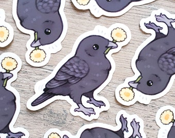 Flower Crow Sticker / Cute Animal Sticker / Waterproof Laptop Sticker, Gifts for Bird Lovers, Cute Sticker, Crows and Ravens, gift for her