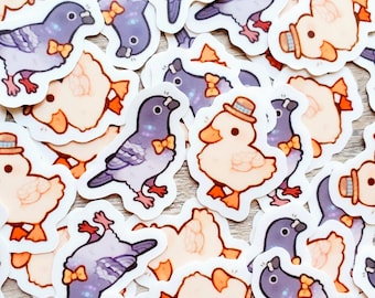 Mini Dapper Birds Sticker Set of 2 / Cute Waterproof Vinyl Pigeon and Duck Laptop Stickers