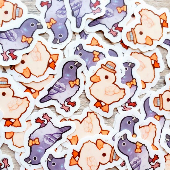 Mini Dapper Birds Sticker Set of 2 / Cute Waterproof Vinyl Pigeon and Duck Laptop Stickers