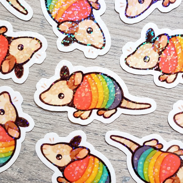 Rainbow Armadillo Sticker / Cute Animal Pride Sticker / Vinyl Sticker / Water bottle, laptop, phone sticker