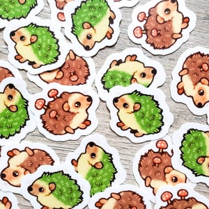 Mini Mushroom Hedgehog and Cactus Hedgehog Sticker Set of 2 / Cute Animal Stickers / Laptop Sticker / Autumn Vinyl Stickers