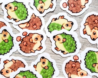Mini Mushroom Hedgehog and Cactus Hedgehog Sticker Set of 2 / Cute Animal Stickers / Laptop Sticker / Autumn Vinyl Stickers