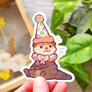Sticker holographique loutre clown, stickers animaux mignons en vinyle pour bouteilles d'eau, ordinateurs portables et cahiers, cadeau meilleur ami pour elle