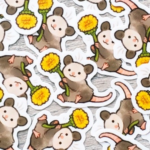 Mini Flower Otter and Possum Sticker Set of 2 / Cute Animal Vinyl Stickers for Water Bottles, Laptops & Notebooks / Best Friend Gift for her image 3