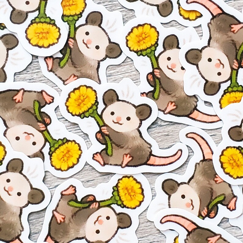 Mini Flower Otter and Possum Sticker Set of 2 / Cute Animal Vinyl Stickers for Water Bottles, Laptops & Notebooks / Best Friend Gift for her image 3