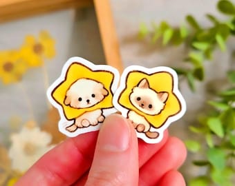 Mini Star Pup and Kitty Sticker Set / Cartoon Dog and Cat Vinyl Stickers / Cute Animal Decals for Water Bottle & Laptop / Best Friend Gift