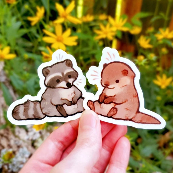 Sitting Otter and Raccoon Sticker Set of 2 / Cute Animal Stickers / Water  Bottle Laptop Desk Notebook Phone Case Stickers / Vinyl Stickers 