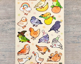 Feathered Friends Sticker Sheet / Little Bird Stickers for Water Bottle or Laptop