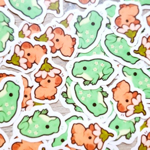 Mini Flower Friends Capybara and Froggy Sticker Set of 2 / Cute Animal Sticker / Capybara and Frog Laptop Sticker / Vinyl Sticker