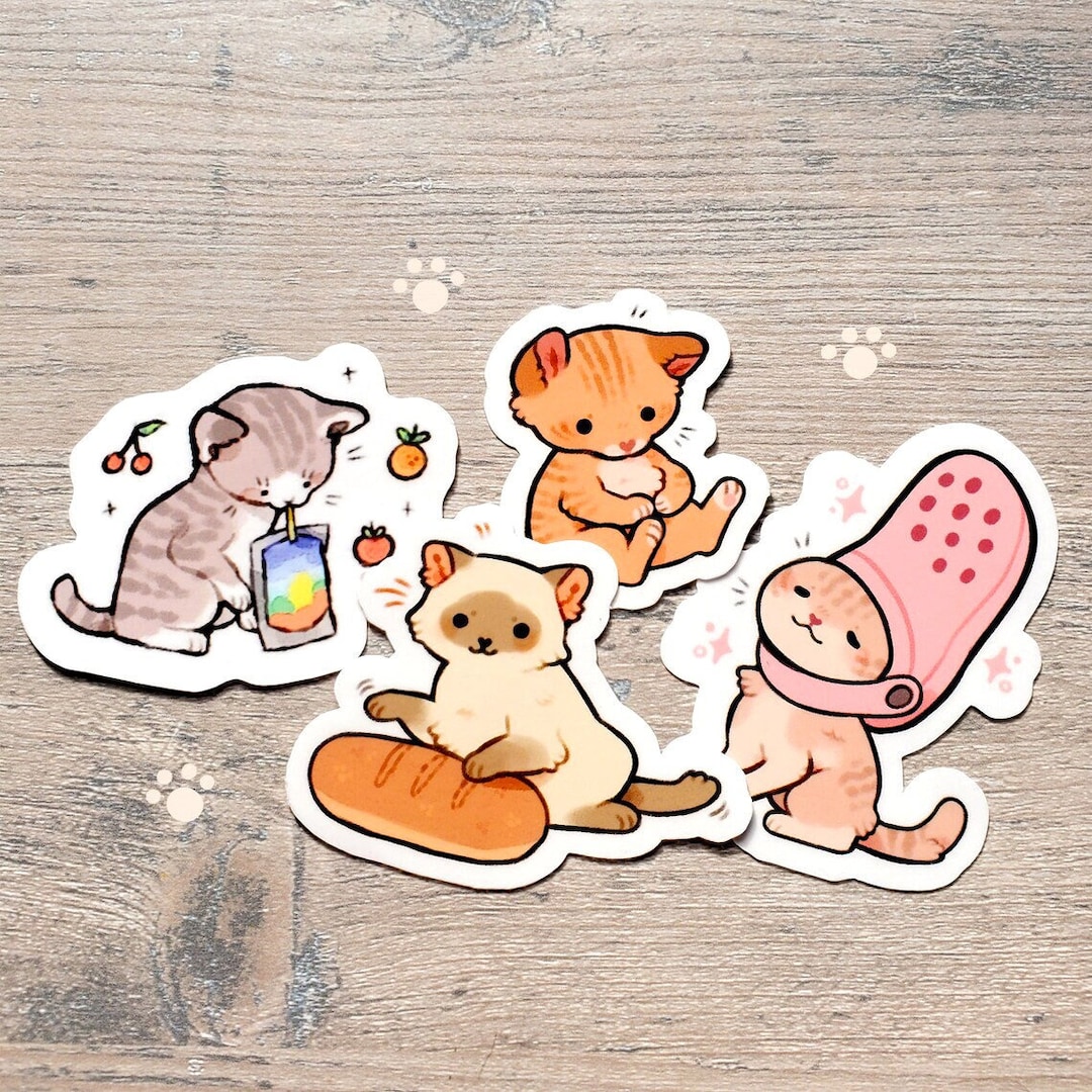 Feline Friends Sticker Set of 4 / Cat Meme Stickers / Kitten