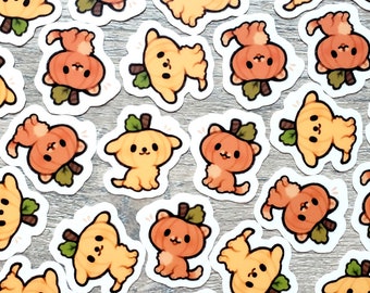 Mini Pumpkin Puppy and Cat Sticker Set of Two / Pumpkin Halloween Cat Sticker / Cute Animal Stickers / Laptop Stickers / Vinyl Stickers