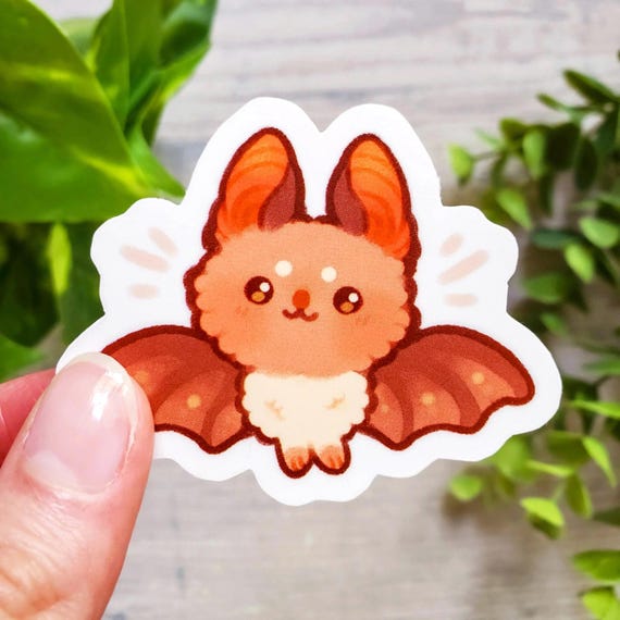 Fluffy Bat Sticker / Waterproof Vinyl Laptop, Water Bottle Decal