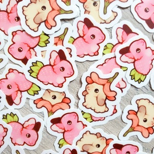 Mini Strawberry Bunny and Flower Bunny Sticker Set of 2 / Cute Rabbit Stickers / Cute Animal Stickers / Laptop Stickers / Vinyl Stickers