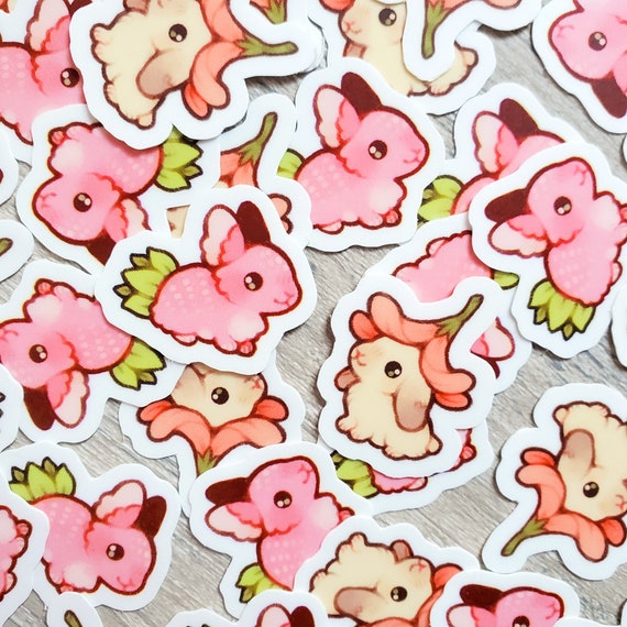 Mini Strawberry Bunny and Flower Bunny Sticker Set of 2 / Cute Rabbit Stickers / Cute Animal Stickers / Laptop Stickers / Vinyl Stickers