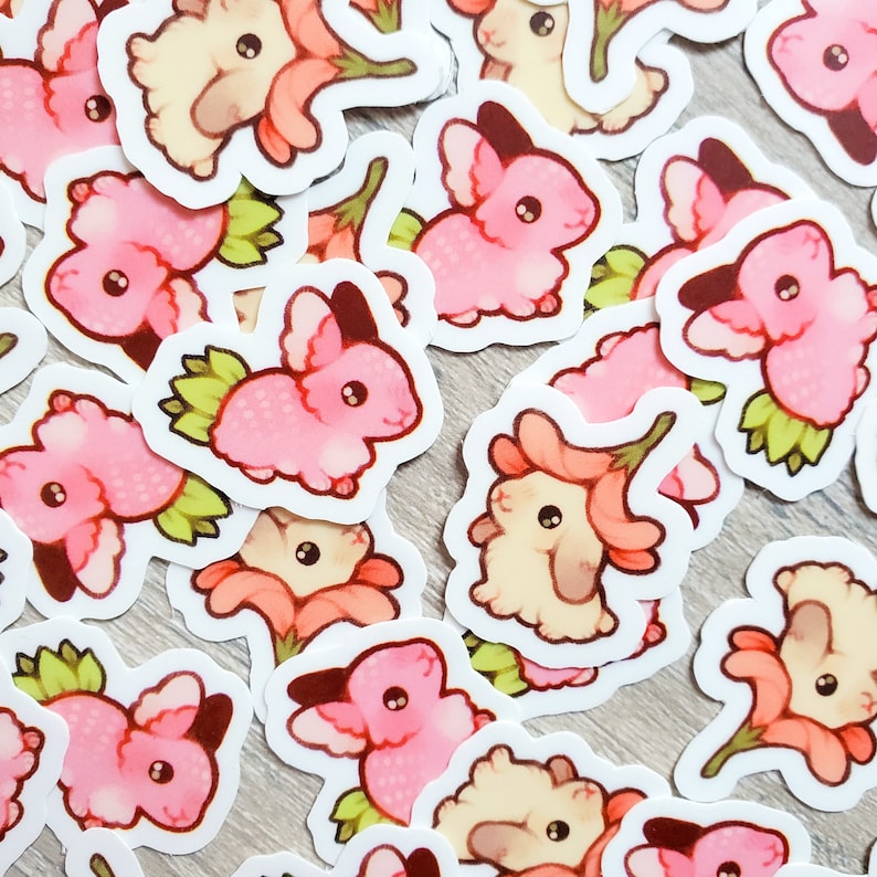 Mini Strawberry Bunny and Flower Bunny Sticker Set of 2 / Cute Rabbit Stickers / Cute Animal Stickers / Laptop Stickers / Vinyl Stickers bild 1