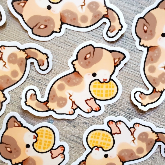 Waffle Cat Sticker / Cat Sticker / Kitten Sticker / Cute Animal Sticker / Laptop Sticker / Vinyl Sticker