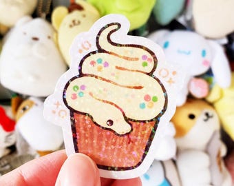 Holographic Cupcake Snake Sticker / Ball Python Vinyl Sticker for Laptop Journal Planner Notebook