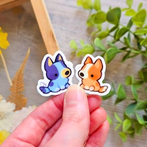 Little Blue and Orange Puppy Sticker Set / Cartoon Dog Stickers / Cute Animal Vinyl Stickers for Water Bottle, Laptop / Best Friend Gift