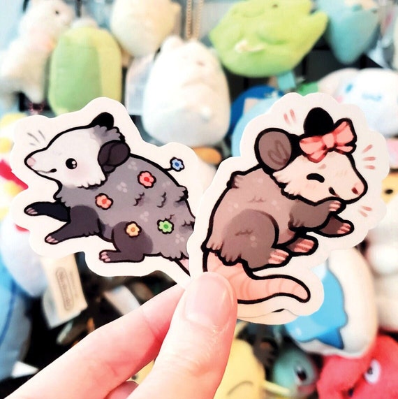Opossum Sticker Set of 2 / Opossum Blossom and Pretty Possum / Cute Possum Stickers / Cute Animal Sticker / Laptop Stickers / Vinyl Stickers