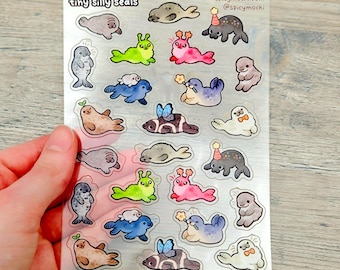 Mini Silly Seals Sticker Sheet / Clear Transparent Cute Animal Stickers