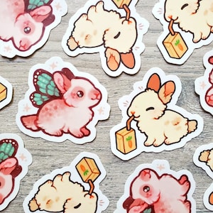 Bunny Sipping Juice and Fairy Bunny Sticker Set of 2 / Rabbit Stickers / Vinyl Stickers / Laptop Stickers / Water Bottle Stickers