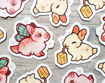 Bunny Sipping Juice and Fairy Bunny Sticker Set of 2 / Rabbit Stickers / Vinyl Stickers / Laptop Stickers / Water Bottle Stickers