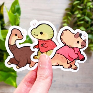 Cozy Creatures Dinosaur Sticker Set of 3 / Triceratops Sticker / T-rex Sticker / Brachiosaurus Sticker / Laptop Stickers / Vinyl Stickers