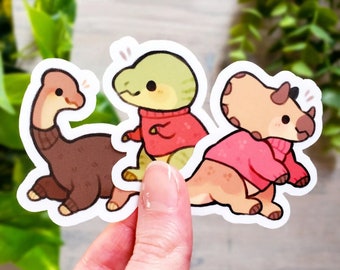 Cozy Creatures Dinosaur Sticker Set of 3 / Triceratops Sticker / T-rex Sticker / Brachiosaurus Sticker / Laptop Stickers / Vinyl Stickers