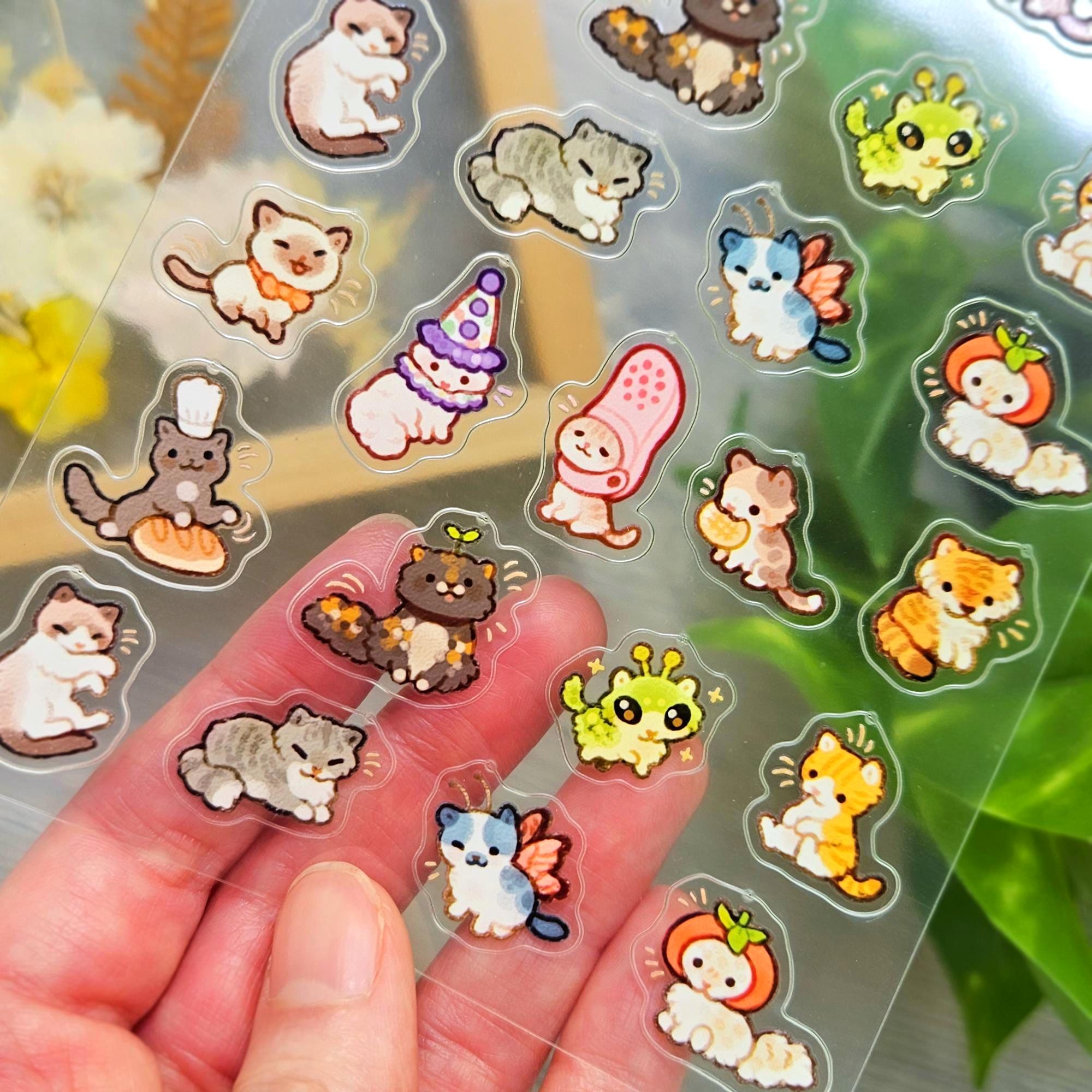 Mini Silly Cats Sticker Sheet / Clear Transparent Cute Animal Stickers ...