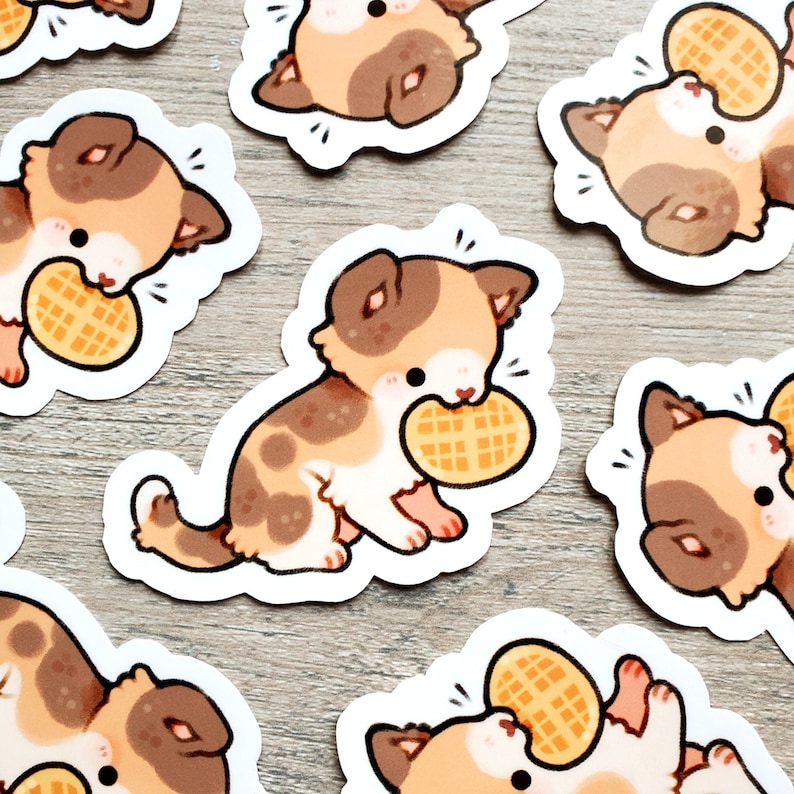 Waffle Cat Sticker / Cat Sticker / Kitten Sticker / Cute Etsy