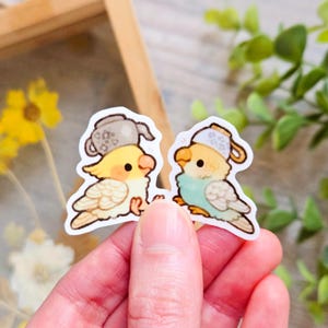 Lot de 2 mini autocollants Tea Party oiseaux / Stickers animaux mignons en vinyle pour bouteilles d'eau, ordinateurs portables et cahiers / Cadeau meilleur ami