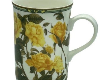 vintage Yellow Roses Fine Bone China Mug Collector’s Series Marked Royal Bone