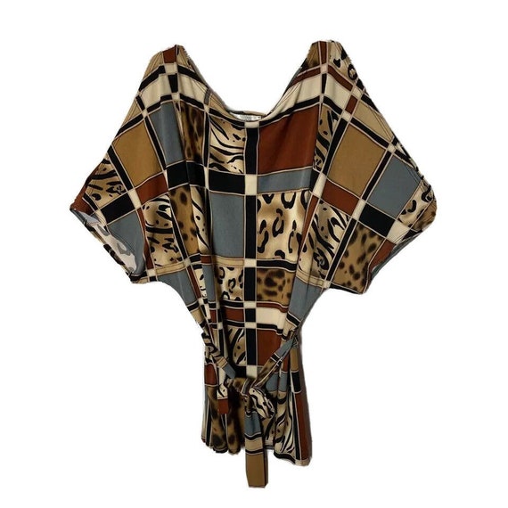 Dress barn Womens Tunic Top Brown Patchwork Leopa… - image 1
