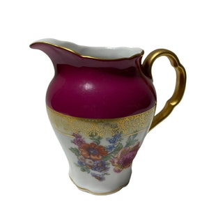 Victoria  Flowers Coffee Tea Creamer Stamped Czechoslovakia Creamer Gold Trim