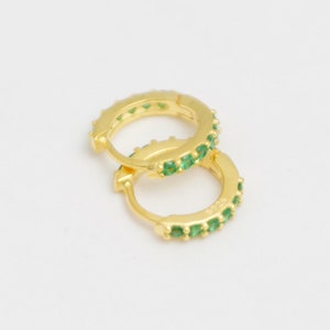 Emerald Green Pave Huggies Hoops: Gold Earrings with Cubic Zirconia, Elegant Jewelry for Special Occasions, Hypoallergenic Gift (Pair)