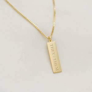 Pronoun Necklace, LGBTQ Pride, They / Them / She / Her / He / Him - Gold, Silver Jewelry, Personalized Gift for They / Them - Ships Next Day