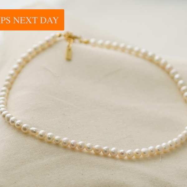 Handmade 18K Gold Filled Pearl Choker: Freshwater Pearl Necklace