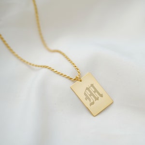 Old English Large Initial Charm Pendant Necklace with Twist Rope Chain • Initial Engraved Tag by Jwlgang • Handmade in USA • Ships Next Day